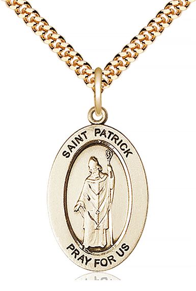 14KT GOLD FILLED ST PATRICK PENDANT WITH CHAIN - 1" x 5/8"