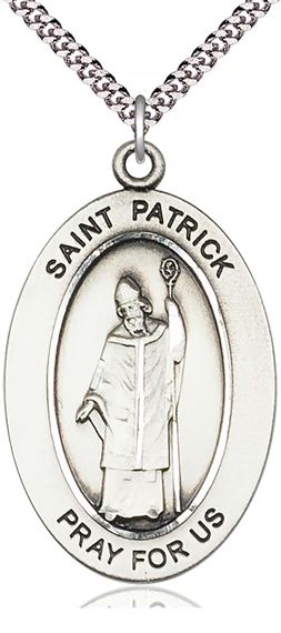 STERLING SILVER ST PATRICK PENDANT WITH CHAIN - 1" x 5/8"