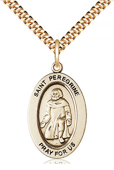14KT GOLD FILLED ST PEREGRINE PENDANT WITH CHAIN - 1" x 5/8"