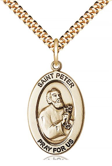14KT GOLD FILLED ST PETER THE APOSTLE PENDANT WITH CHAIN - 1" x 5/8"