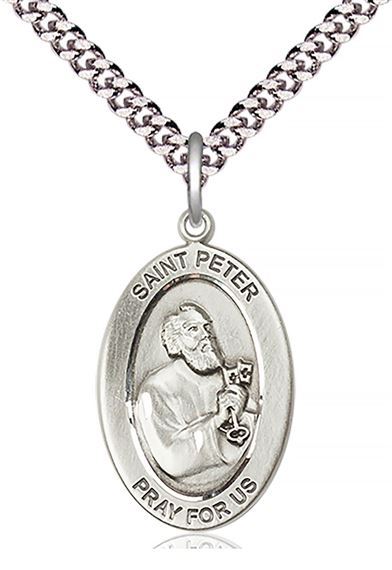 STERLING SILVER ST PETER THE APOSTLE PENDANT WITH CHAIN - 1" x 5/8"