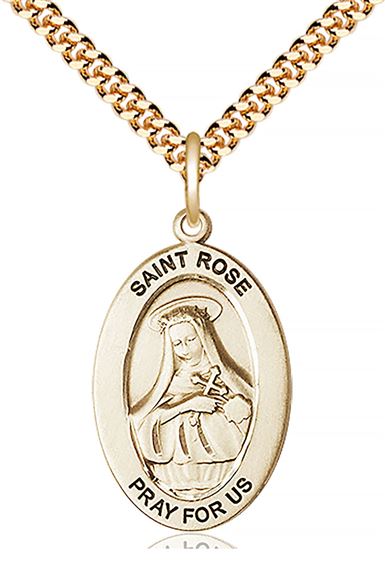 14KT GOLD FILLED ST ROSE OF LIMA PENDANT WITH CHAIN - 1" x 5/8"