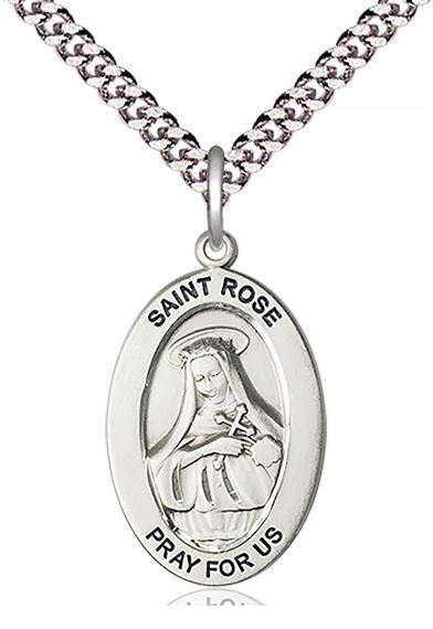 STERLING SILVER ST ROSE OF LIMA PENDANT WITH CHAIN - 1" x 5/8"