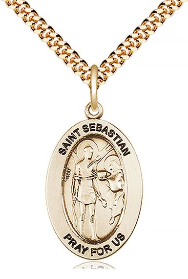 14KT GOLD FILLED ST SEBASTIAN PENDANT WITH CHAIN - 1" x 5/8"
