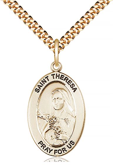 14KT GOLD FILLED ST THERESA PENDANT WITH CHAIN - 1" x 5/8"