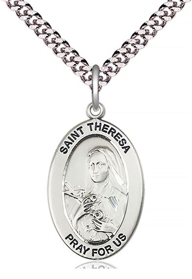 STERLING SILVER ST THERESA PENDANT WITH CHAIN - 1" x 5/8"