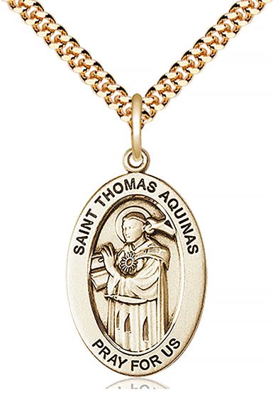 14KT GOLD FILLED ST THOMAS AQUINAS PENDANT WITH CHAIN - 1" x 5/8"