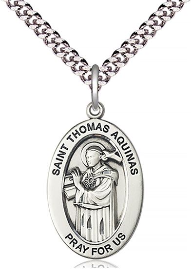 STERLING SILVER ST THOMAS AQUINAS PENDANT WITH CHAIN - 1" x 5/8"