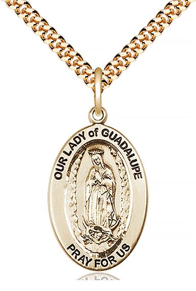 14KT GOLD FILLED O-L OF GUADALUPE PENDANT WITH CHAIN - 1" x 5/8"