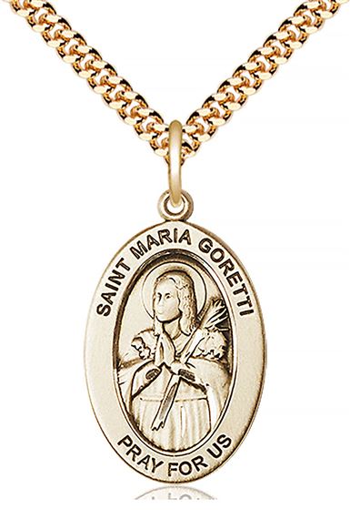 14KT GOLD FILLED ST MARIA GORETTI PENDANT WITH CHAIN - 1" x 5/8"
