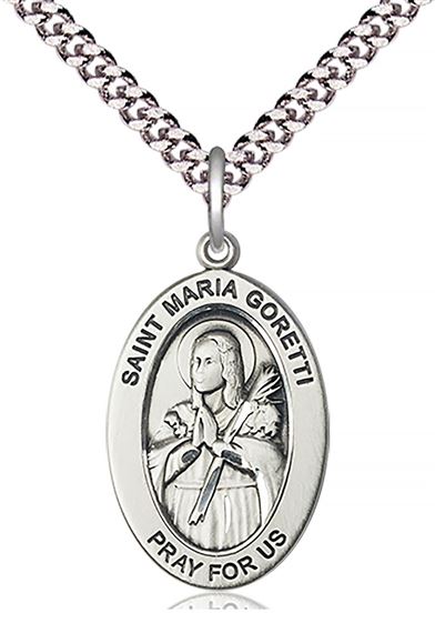 STERLING SILVER ST MARIA GORETTI PENDANT WITH CHAIN - 1" x 5/8"