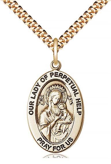 14KT GOLD FILLED O-L OF PERPETUAL HELP PENDANT WITH CHAIN - 1" x 5/8"