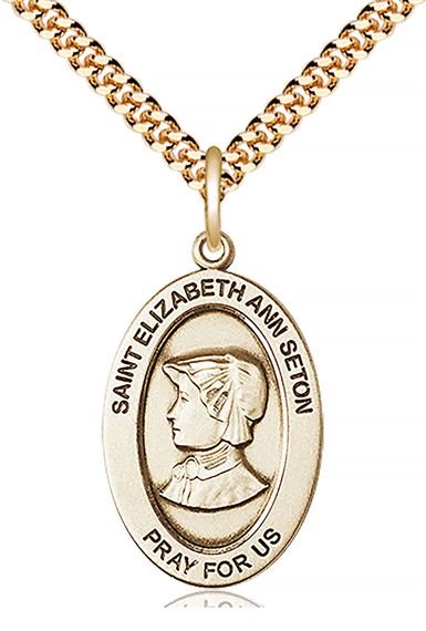 14KT GOLD FILLED ST ELIZABETH ANN SETON PENDANT WITH CHAIN - 1" x 5/8"