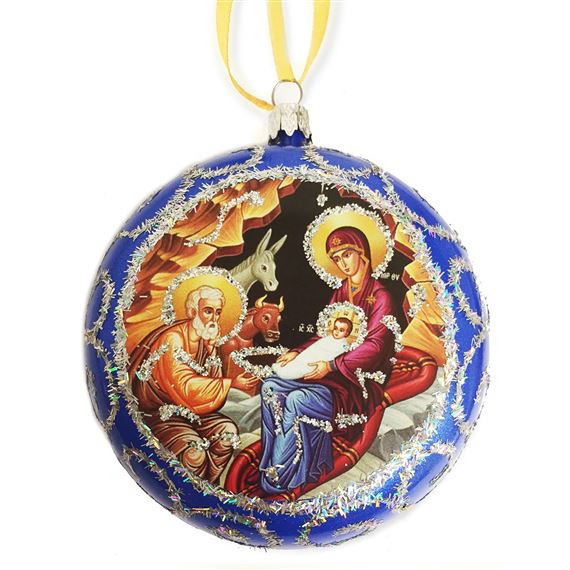 NATIVITY ICON ORNAMENT - BLUE