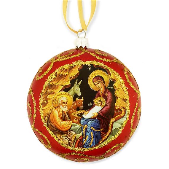 NATIVITY ICON ORNAMENT - RED