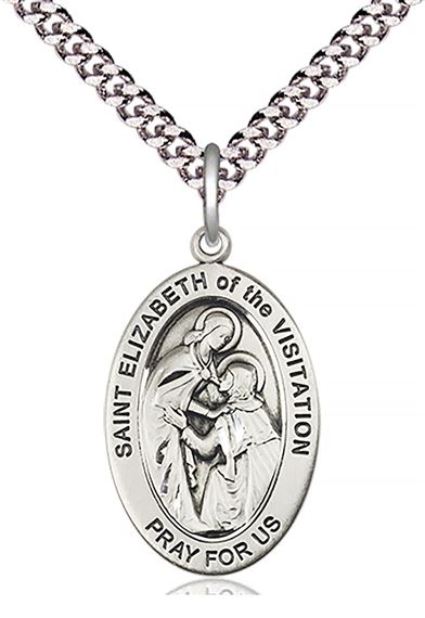 STERLING SILVER ST ELIZABETH OF THE VISITATION PENDANT WITH CHAIN - 1" x 5/8"