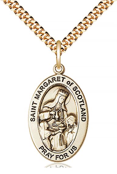 14KT GOLD FILLED ST MARGARET OF SCOTLAND PENDANT WITH CHAIN - 1" x 5/8"