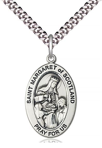 STERLING SILVER ST MARGARET OF SCOTLAND PENDANT WITH CHAIN - 1" x 5/8"