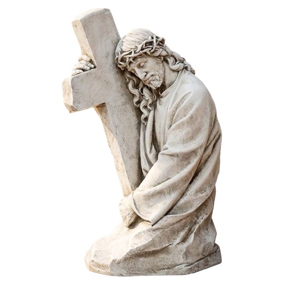 JESUS WITH CROSS - OUTDOOR STATUE  - 17 3/8"