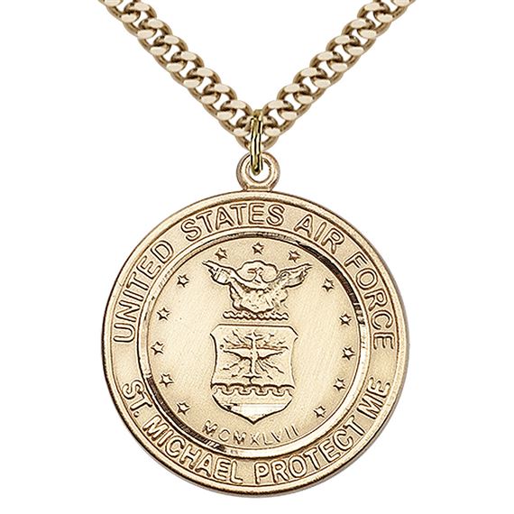 14KT GOLD FILLED ST MICHAEL PENDANT ON A CHAIN - 1" x 7/8"