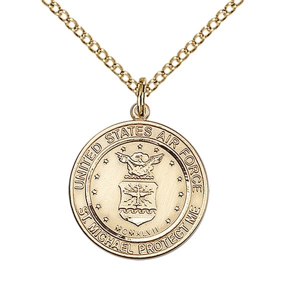 14KT GOLD FILLED ST MICHAEL PENDANT ON A CHAIN - 3/4" x 3/4"
