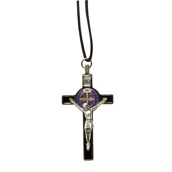 ST. BENEDICT SILVER CRUCIFIX WITH ENAMEL