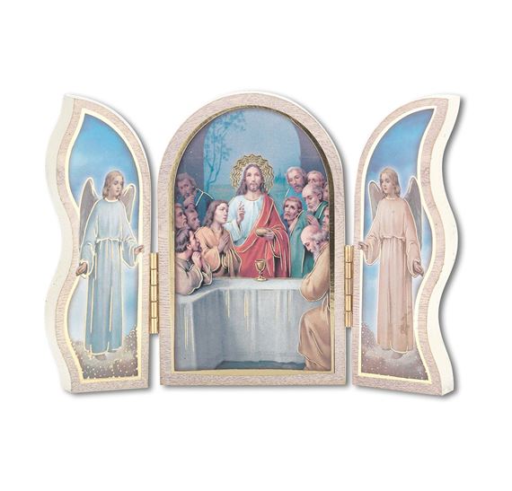 1ST COMMUNION NATURAL WOOD LAST SUPPER TRIPTYCH - 5"