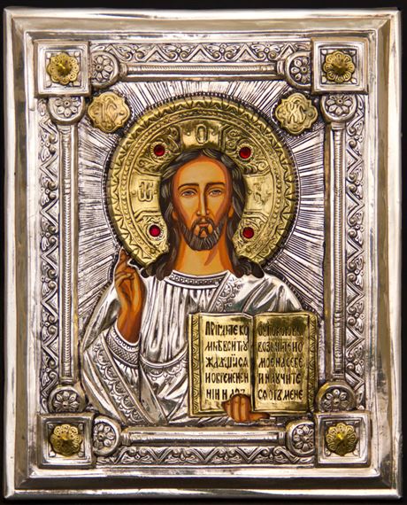 CHRIST THE PANTOCRATOR SILVER ICON - 7" x 8¼”