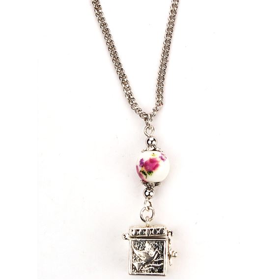 PRAYER BOX PENDANT WITH FLORAL CERAMIC BEAD