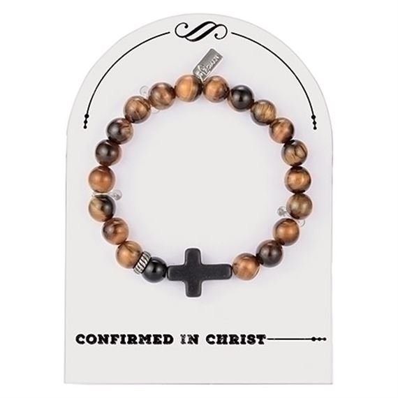 CONFIRMED IN CHRIST SEMI-PRECIOUS GEMSTONE BRACELET WITH CROSS