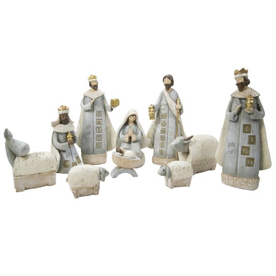 BLUE AND WHITE NATIVITY STAMPED LOOK