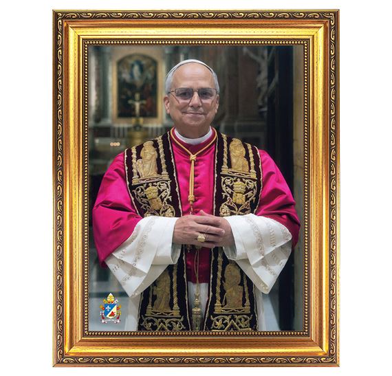 POPE LEO XIV - OFFICIAL PORTRAIT IN GOLD WOOD FRAME (15 ½” x 19 ½”)