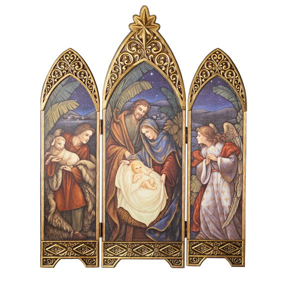 NATIVITY TRIPTYCH WITH ANGEL, SHEPHERD AND STAR - 36"