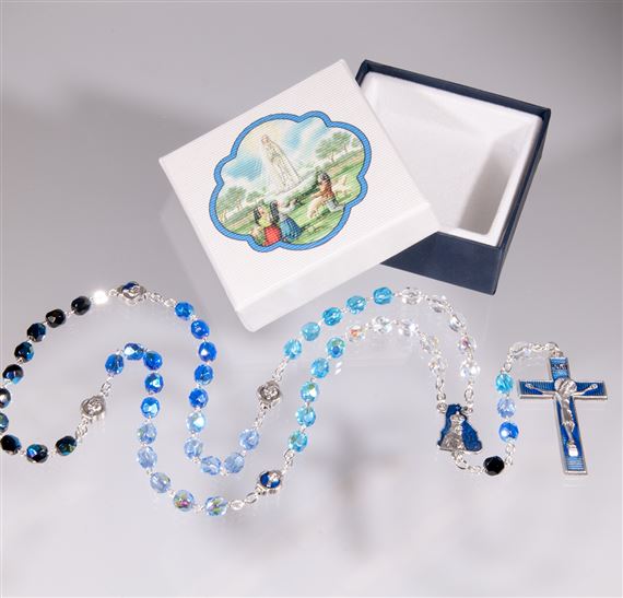 OUR LADY OF FATIMA FIVE-COLOR GLASS BEAD ROSARY