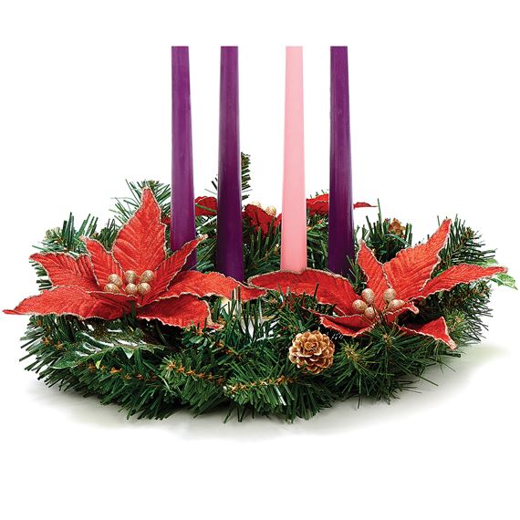 PINE ADVENT WREATH WITH RED POINSETTIAS