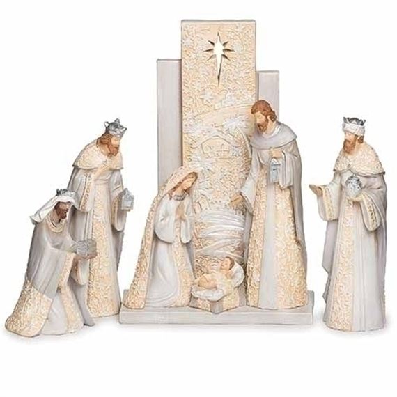 IVORY AND GREY 7-PIECE NATIVITY SET
