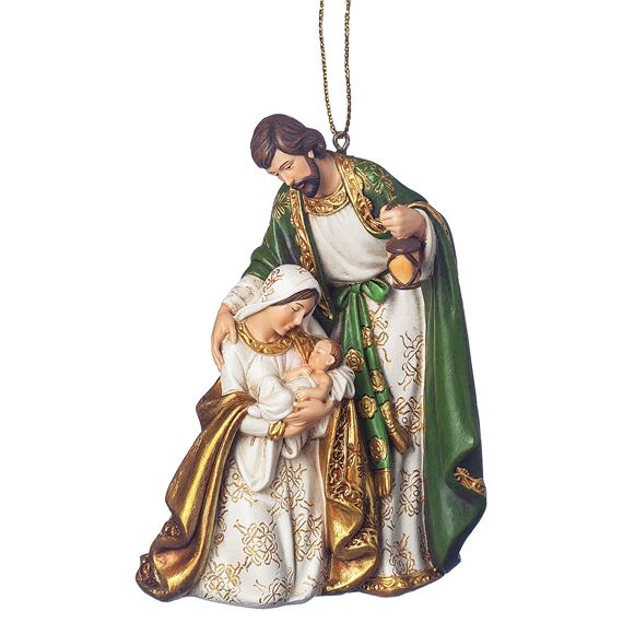 IVORY & GREEN HOLY FAMILY ORNAMENT