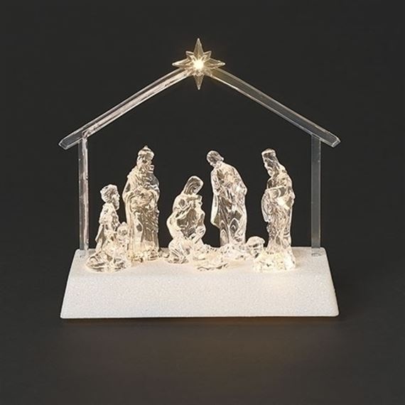 LIGHTED ACRYLIC NATIVITY UNDER STAR AND STABLE