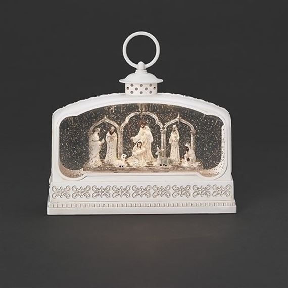 LIGHTED SWIRLING GLITTER NATIVITY LANTERN