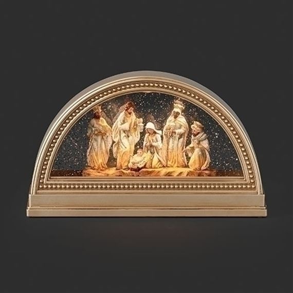 GOLDEN ARCH LIGHTED NATIVITY WITH SWIRLING GLITTER