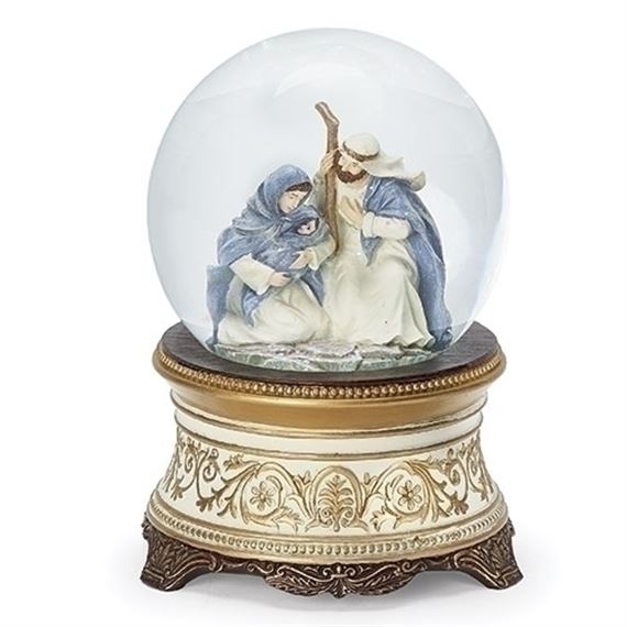 MUSICAL GLITTER DOME WITH GOLD AND IVORY BASE -  "AWAY IN A MANGER"