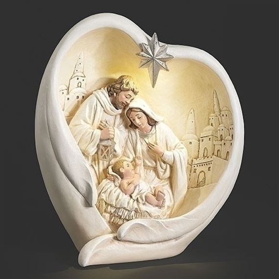 LIGHTED HOLY FAMILY IN ANGEL WINGS - 10"