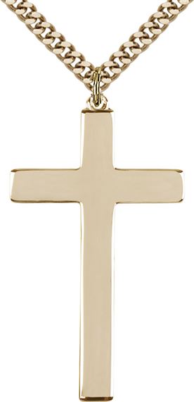 14KT GOLD FILLED CROSS PENDANT WITH CHAIN - 3 1/4" x 1" 3/4"