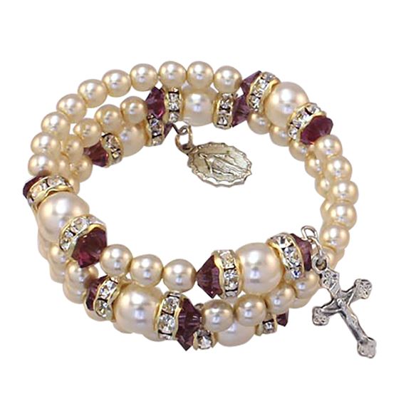 BIRTHSTONE PEARL WRAP ROSARY BRACELET - FEBRUARY