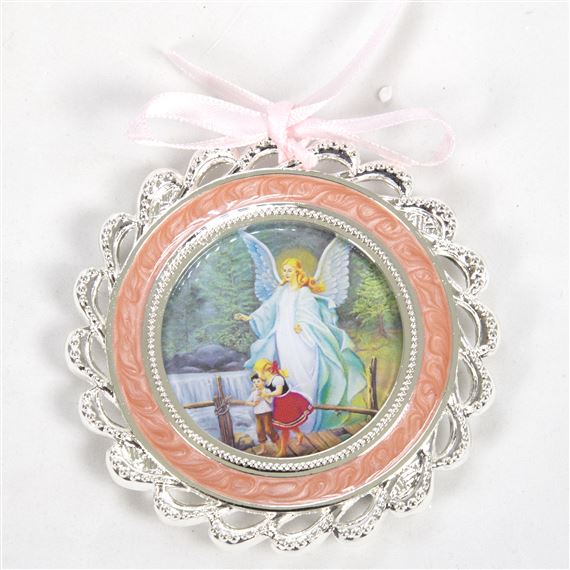 GUARDIAN ANGEL CRIB MEDAL PINK EWTN Religious Catalogue