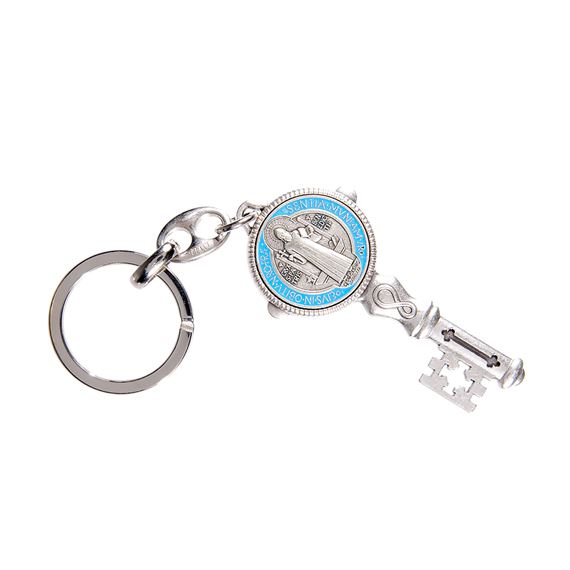 ST. BENEDICT SILVER KEY CHAIN WITH ENAMEL DETAIL