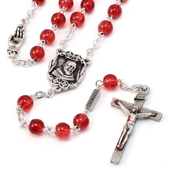 ST. PIO OF PIETRELCINA RED BEAD ROSARY