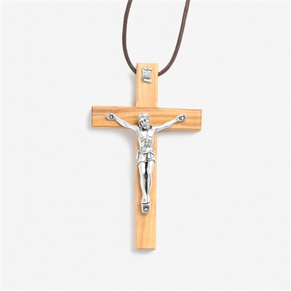 OLIVE WOOD CRUCIFIX - 4" WITH CORD