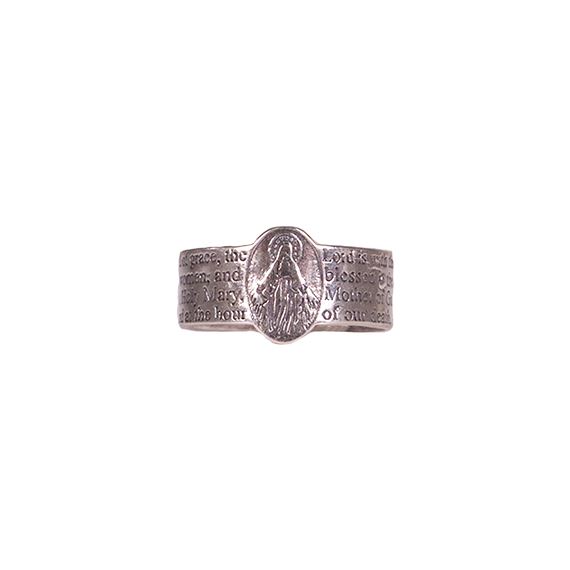 OUR LADY OF GRACE WITH HAIL MARY PRAYER RING - STERLING SILVER