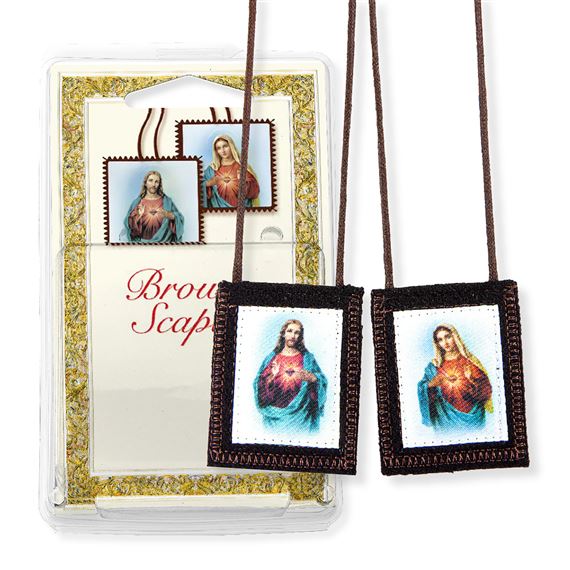 SACRED & IMMACULATE HEARTS BROWN WOOL SCAPULAR